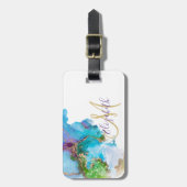 Étiquette À Bagage Aquarelle d'huile d'or Monogramme bagages (Devant Vertical)