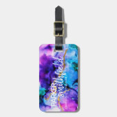 Étiquette À Bagage  Aquarelle dorée bleu pourpre (Devant Vertical)