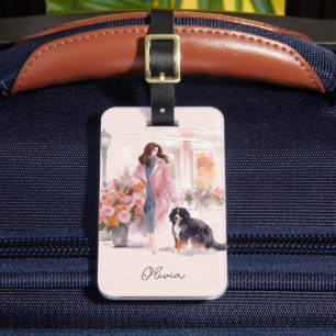 Étiquette À Bagage Aquarelle élégante Bernese Mountain Amoureux des c