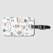 Étiquette À Bagage Aquarelle éléments nautiques marin (Devant Horizontal)