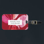 Étiquette À Bagage Aquarelle en gras rouge et rose<br><div class="desc">Aquarelle en gras rouge sur botanique rose design audacieux</div>