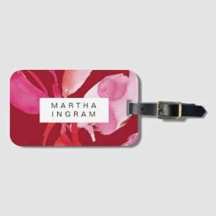 Étiquette À Bagage Aquarelle en gras rouge et rose