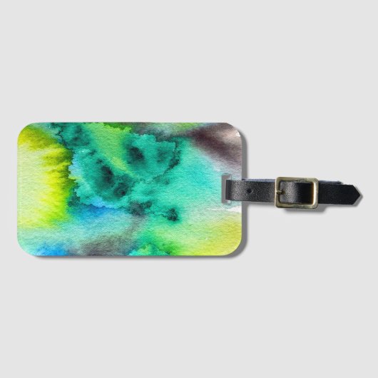Étiquette À Bagage Aquarelle en marbre bleu vert (Devant Horizontal)