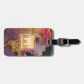 Étiquette À Bagage Aquarelle en marbre bleu violet doré (Devant horizontal)