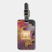 Étiquette À Bagage Aquarelle en marbre bleu violet doré (Devant Vertical)