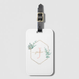 Étiquette À Bagage Aquarelle Eucalyptus Monogramme du cadre