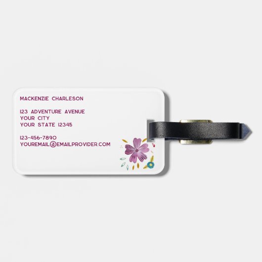 Étiquette À Bagage Aquarelle fleur sauvage (Dos horizontal)