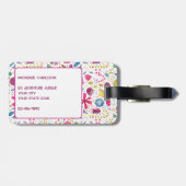 Étiquette À Bagage Aquarelle Fleur sauvage couronne Monogramme Nom pe (Dos horizontal)