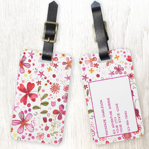 Étiquette À Bagage Aquarelle Fleur Sauvage Moderne Personnalisé