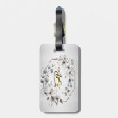 Étiquette À Bagage Aquarelle Fleurs blanches Cadre doré Argent Turquo (Dos Vertical)