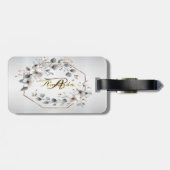 Étiquette À Bagage Aquarelle Fleurs blanches Cadre doré Argent Turquo (Dos horizontal)