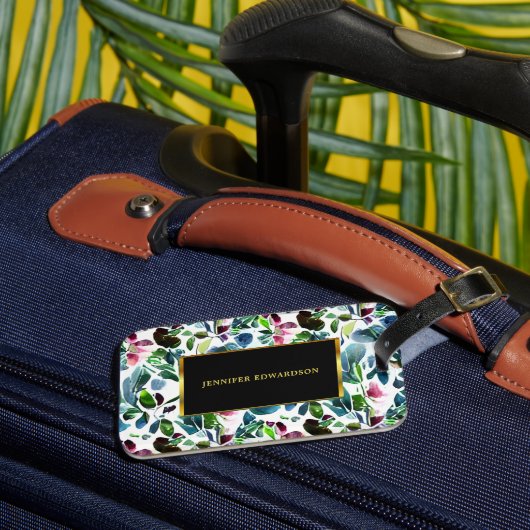 Étiquette À Bagage Aquarelle fleurs botaniques verdure élégante (Insitu Rectoal 3)