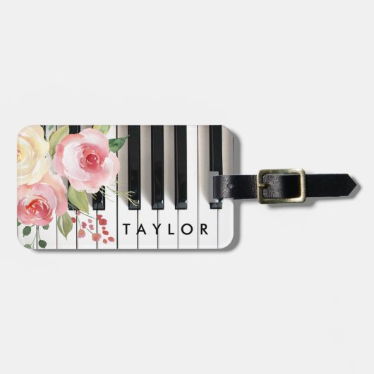Étiquette À Bagage aquarelle fleurs design piano (Devant horizontal)