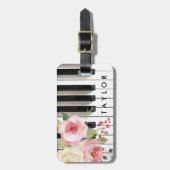 Étiquette À Bagage aquarelle fleurs design piano (Devant Vertical)