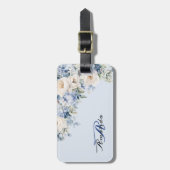 Étiquette À Bagage Aquarelle Fleurs d'ivoire bleu foncé (Devant Vertical)