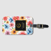 Étiquette À Bagage Aquarelle fleurs noir or logo professionnel (Devant Horizontal)