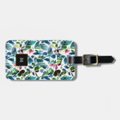 Étiquette À Bagage Aquarelle fleurs noir or monogramme (Devant horizontal)