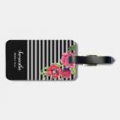 Étiquette À Bagage Aquarelle Fleurs rouges et roses Gris noir (Dos horizontal)