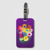 Étiquette À Bagage Aquarelle fleurs violettes fleuries florales (Devant Vertical)