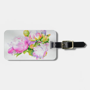 Étiquette À Bagage Aquarelle florale classique et élégante de pivoine