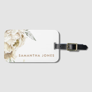 Étiquette À Bagage Aquarelle florale minimaliste moderne Peonie blanc