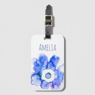 Étiquette À Bagage Aquarelle florale moderne, linge de fleurs dessiné