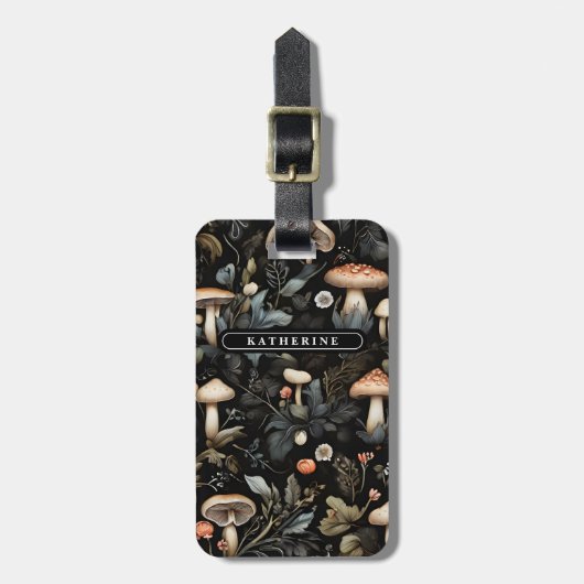 Étiquette À Bagage Aquarelle Forêt Verdure Champignons Automne (Devant Vertical)