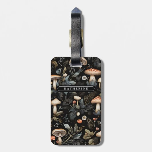 Étiquette À Bagage Aquarelle Forêt Verdure Champignons Automne (Dos Vertical)