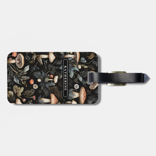 Étiquette À Bagage Aquarelle Forêt Verdure Champignons Automne (Dos horizontal)