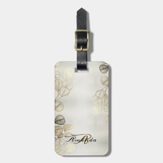 Étiquette À Bagage Aquarelle Golden Eucalyptus Foliage brillant éléga (Devant Vertical)