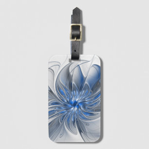 Étiquette À Bagage Aquarelle gris bleu Abstrait Fractal Art Flower