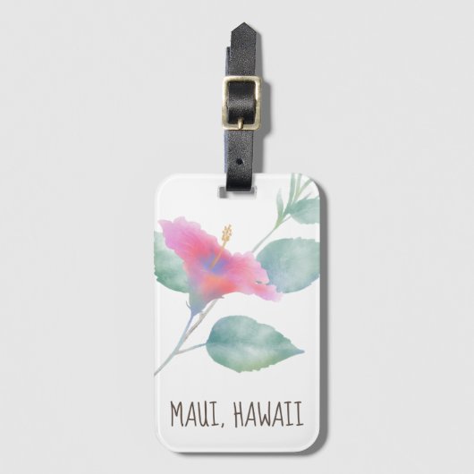 Étiquette À Bagage Aquarelle Hibiscus Maui Mariage (Devant Vertical)