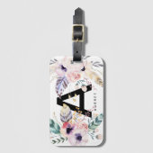 Étiquette À Bagage Aquarelle initiale et nommée Boho (Devant Vertical)