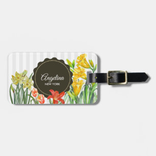 Étiquette À Bagage Aquarelle Jaune Orange Fleurs de printemps Design