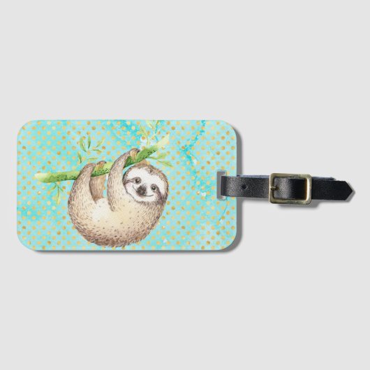 Étiquette À Bagage Aquarelle Joyeuse Sloth (Devant Horizontal)