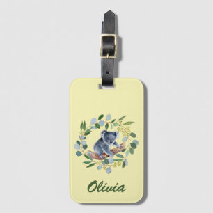 Étiquette À Bagage Aquarelle Koala et couronne d'Eucalyptus