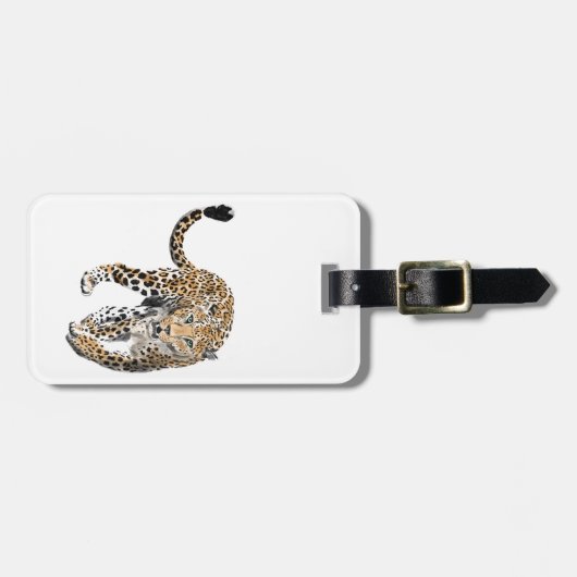 Étiquette À Bagage aquarelle léopard jungle chat peint vert animal (Devant horizontal)