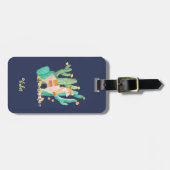 Étiquette À Bagage Aquarelle Llama et Cactus Bleu Personnalisé (Devant horizontal)