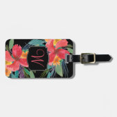Étiquette À Bagage Aquarelle luxuriante Monogramme floral (Devant horizontal)