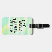 Étiquette À Bagage Aquarelle "Mange bien, Voyage souvent" Balise de b (Devant horizontal)