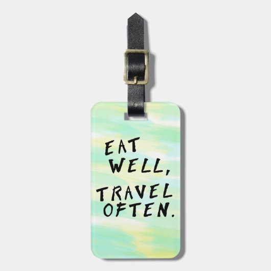Étiquette À Bagage Aquarelle "Mange bien, Voyage souvent" Balise de b (Devant Vertical)