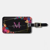 Étiquette À Bagage Aquarelle moderne mexicaine Fleur noire (Devant horizontal)