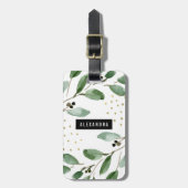 Étiquette À Bagage Aquarelle moderne Verdure et or | Monogramme (Devant Vertical)