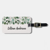 Étiquette À Bagage Aquarelle moderne Vert Eucalyptus Floral (Devant horizontal)