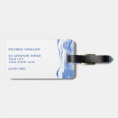 Étiquette À Bagage Aquarelle Monogramme Bleu Abstrait Agate (Dos horizontal)