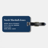 Étiquette À Bagage Aquarelle Monogramme Floral Bleu Denim et Rose Rou (Dos horizontal)