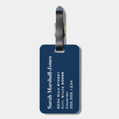 Étiquette À Bagage Aquarelle Monogramme Floral Bleu Denim / Rose Roug (Dos Vertical)