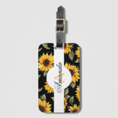 Étiquette À Bagage Aquarelle Noir Jaune Tournesol Motif sans couture (Devant Vertical)