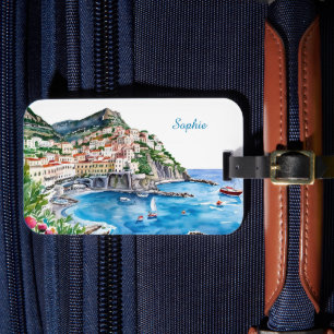 Étiquette À Bagage Aquarelle Nom de la Côte amalfitaine italienne