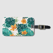 Étiquette À Bagage Aquarelle Palme tropicale, Hibiskus hawaïen (Devant Horizontal)